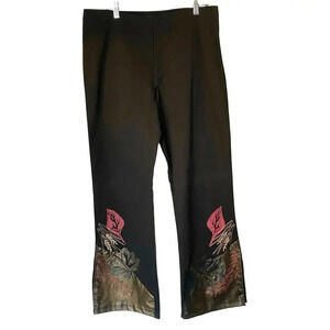 VTG 90s Haven Flare Leg Black Faux Leather Patch Barbie Core Pants Women Size L